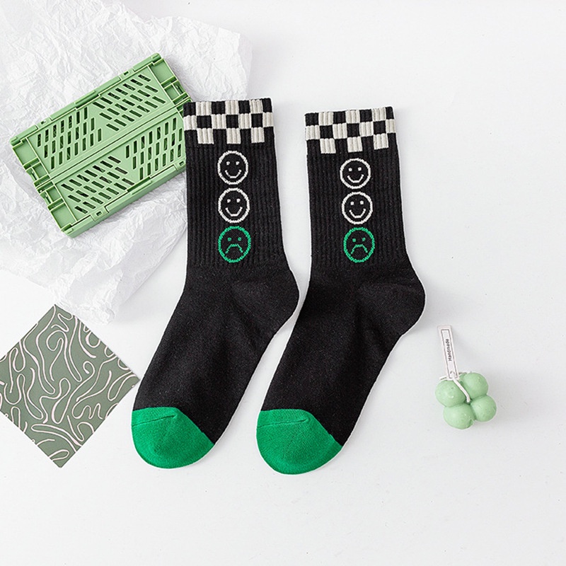 Tất vớ cao cổ họa tiết kẻ trắng, xanh, mặt cười cho nam nữ