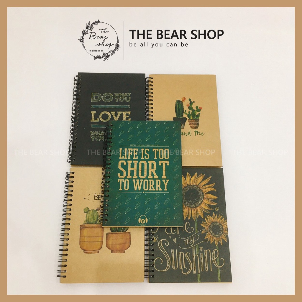 Sổ tay ghi chép handmade vintage Có Dòng Kẻ - Khổ A5 bìa cứng giấy kraft - The Bear Shop