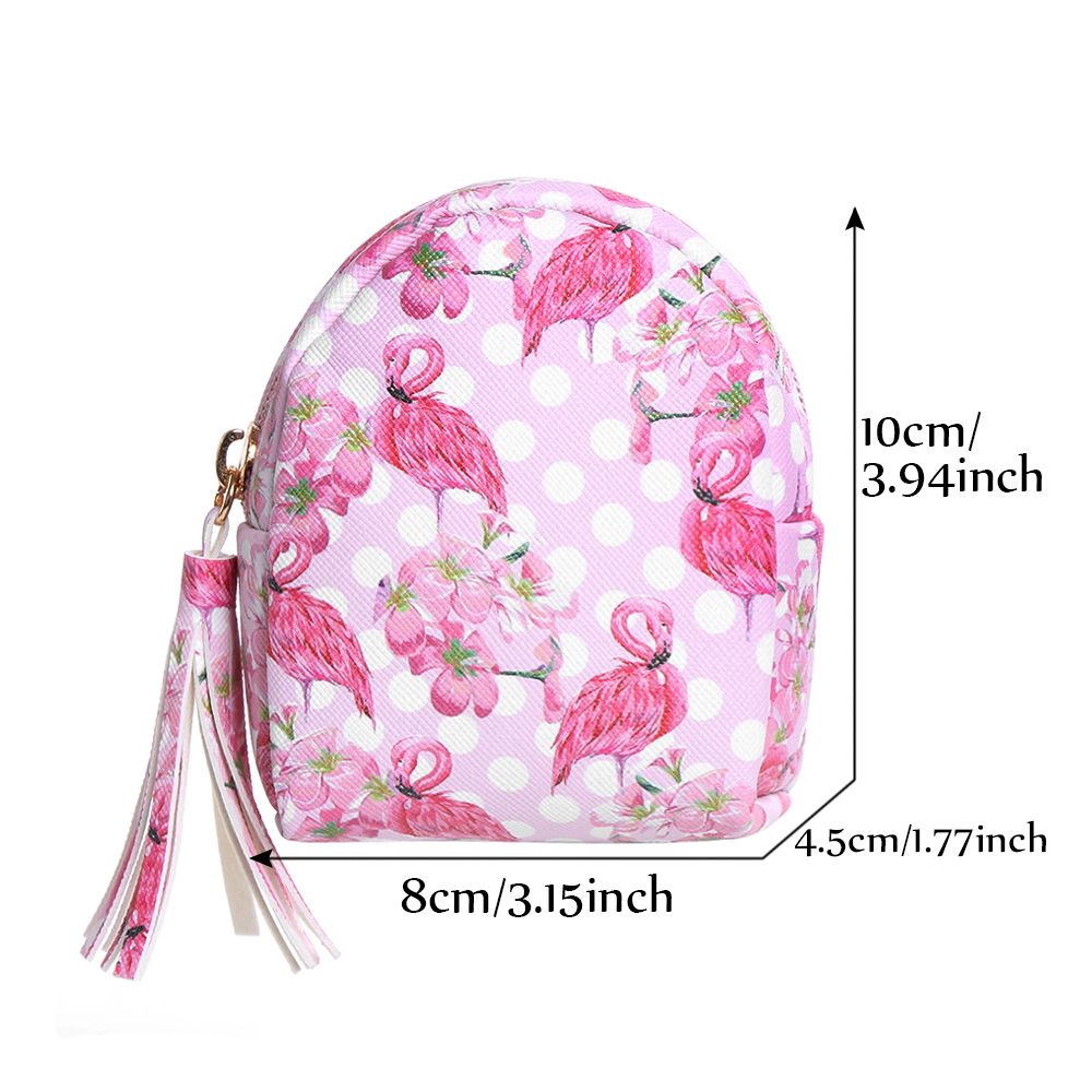 Túi đựng tiền xu da PU họa tiết chim hồng hạc