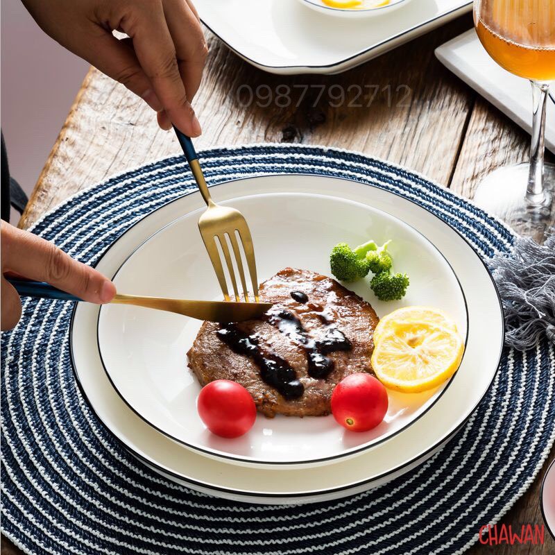 BÁT ĂN CƠM BÁT SỨ TỐI GIẢN TRẮNG VIỀN ĐEN (BÁN LẺ MÓN)- S4