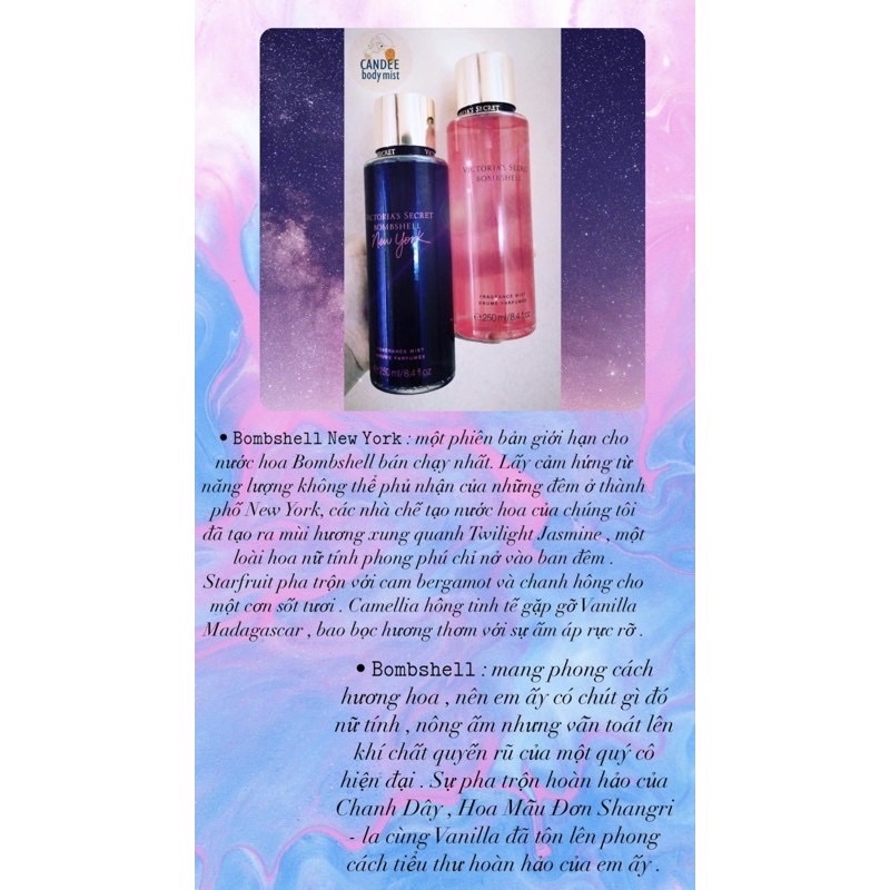 Body mist xịt thơm Victoria’s Secret 250ml 𝐁𝐨𝐦𝐛𝐬𝐡𝐞𝐥𝐥 𝐍𝐞𝐰 𝐘𝐨𝐫𝐤 (màu đen)