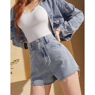 Quần short jean lai cắt lưng cao nữ Air Space 2110123003