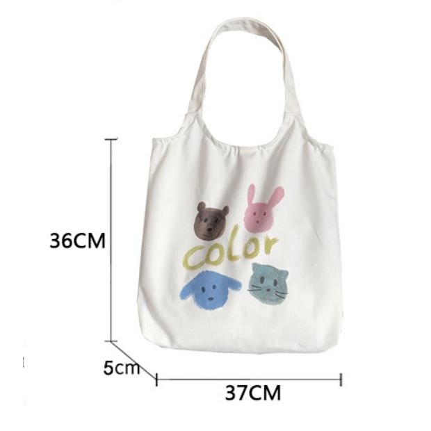 Túi vải Tote Vải Canvas Color họa tiết hình thú dễ thương siêu hot 2020 Juka Shop