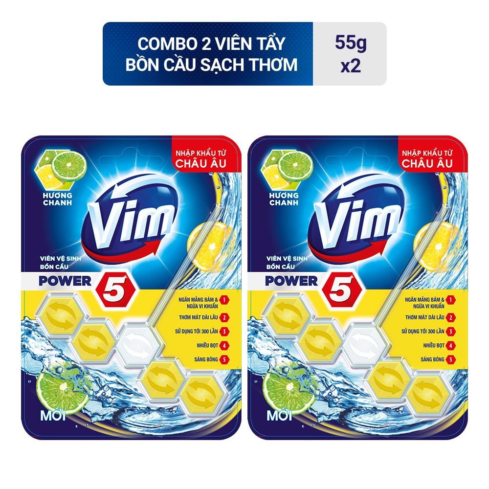 Combo 2 Viên Vệ sinh bồn cầu VIM POWER 5 sạch khuẩn thơm mát 55g/viên