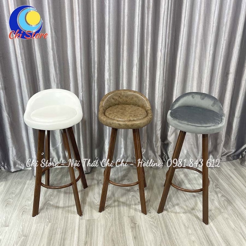 Ghế Quầy Bar Xoay Có Tựa Chân Sắt Sơn Giả Gỗ Bọc Da Cao 75cm, Ghế Bar Cho Quán Cafe, Nhà Hàng Mẫu Mới Nhất