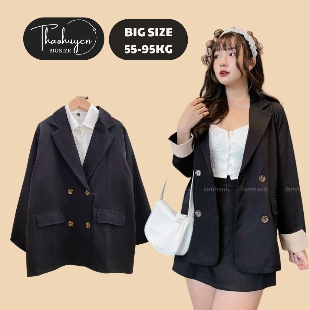 Áo blazer bigsize dáng rộng có đệm vai, áo khoác 1 lớp có túi, mix match mùa thu đông