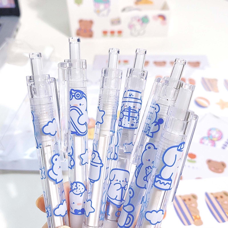 Set 6 Bút Mực Gel Ngòi 0Mm 5mm Gắn Hình Gấu Dễ Thương