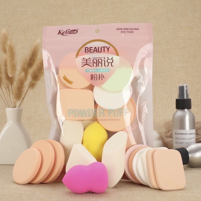 Set 13 miếng bông mút make up, tán phấn, tán mĩ phẩm