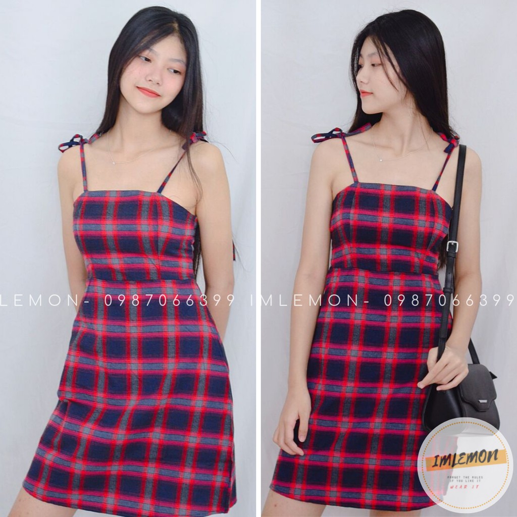 Váy Đầm Thiết Kế Ulzzang – Đầm Nữ 2 Dây – Họa tiết Caro Kẻ Sọc | BigBuy360 - bigbuy360.vn