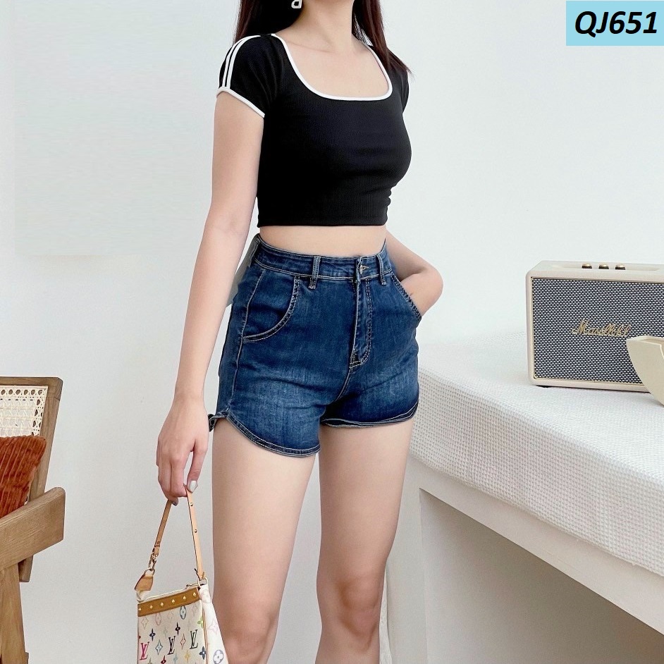 Quần Đùi Jeans Lưng Siêu Cao Co Giãn Ôm Dáng QJ651