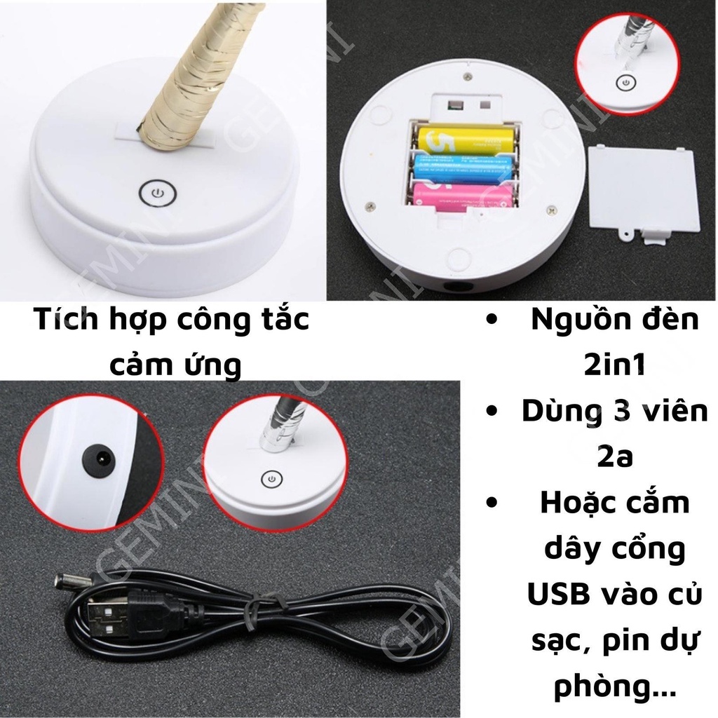 Đèn ngủ để bàn led trang trí phòng ngủ hình cây Decor 108 bóng dùng pin hoặc cắm dây USB 2 in 1 Gemini Shop