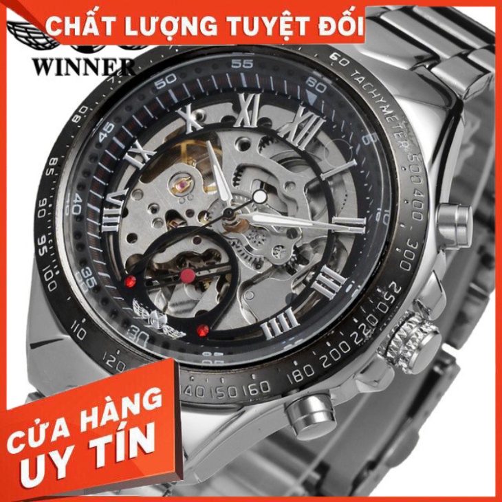 Đồng hồ nam máy cơ Automatic Winner đính đá TM432 - Đen Bạc - Hàng nhập khẩu