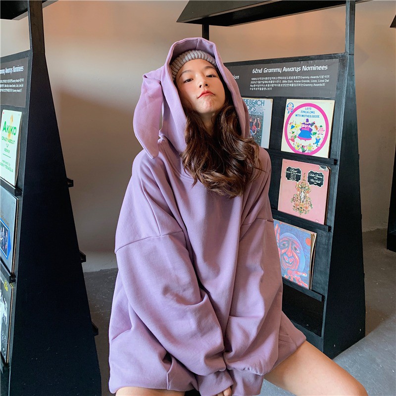 Áo Hoodie Nỉ Tai Thỏ 🌺 Áo Sweater nữ form rộng có mũ tai thỏ Bunny 2 màu TRẮNG | HỒNG style Korea Ulzzang SIÊU HOT 🌺 | BigBuy360 - bigbuy360.vn