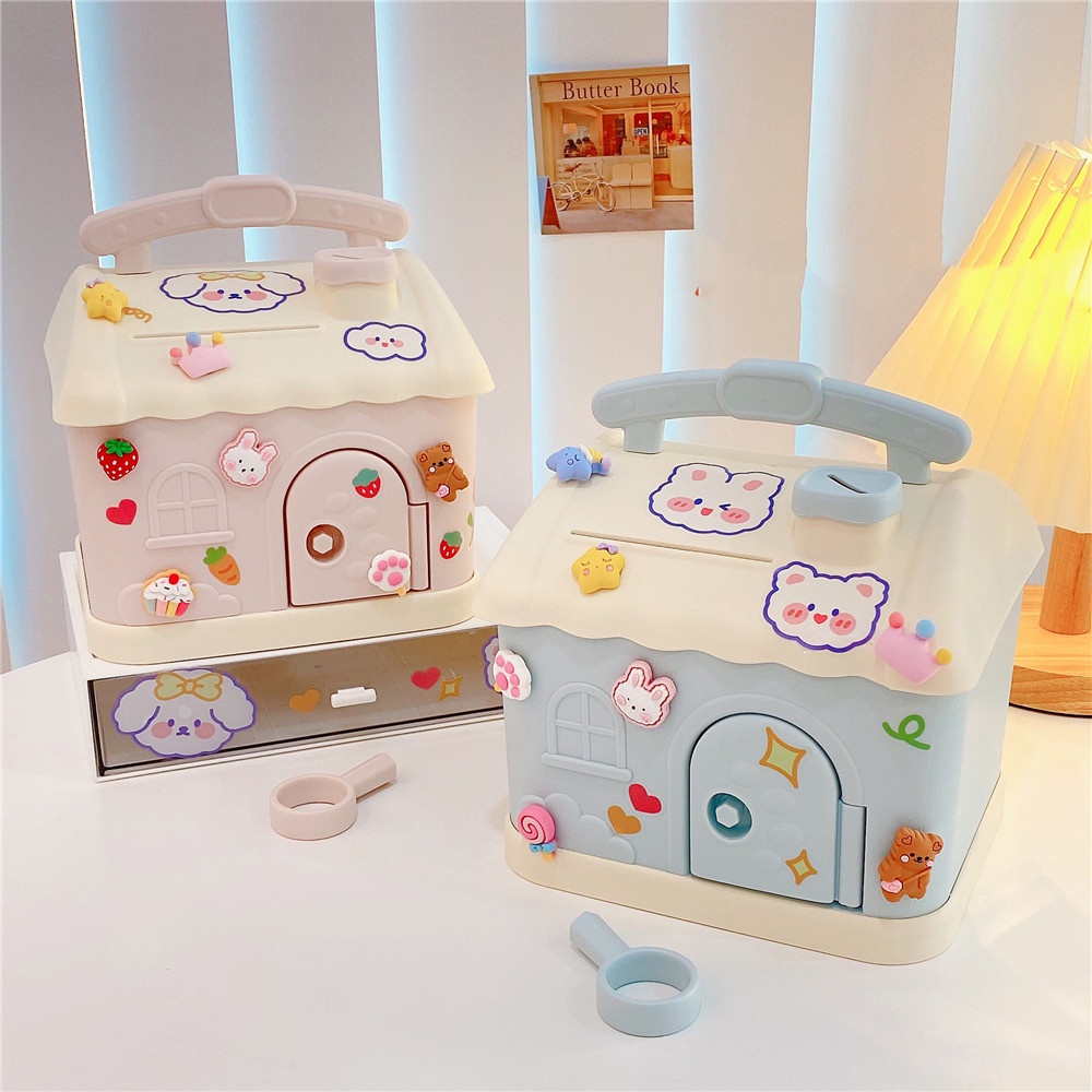 1 Ống Heo Tiết Kiệm Bằng Nhựa Hình Ngôi Nhà Hoạt Hình Dễ Thương