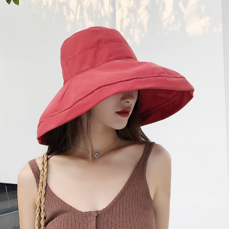 Mũ vành rộng vải canvas chống nắng màu trơn thời trang cho nữ