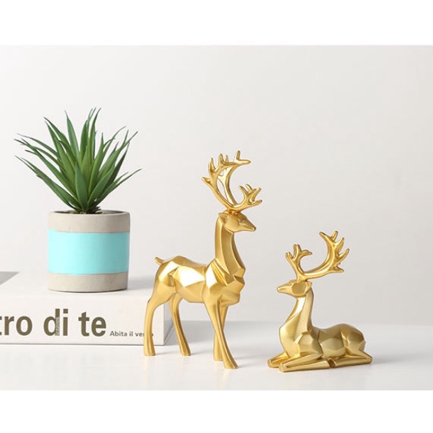 Tượng hươu nai sang trọng, set 2 tượng trang trí nội thất, trưng bày, phong thủy, quà tặng.