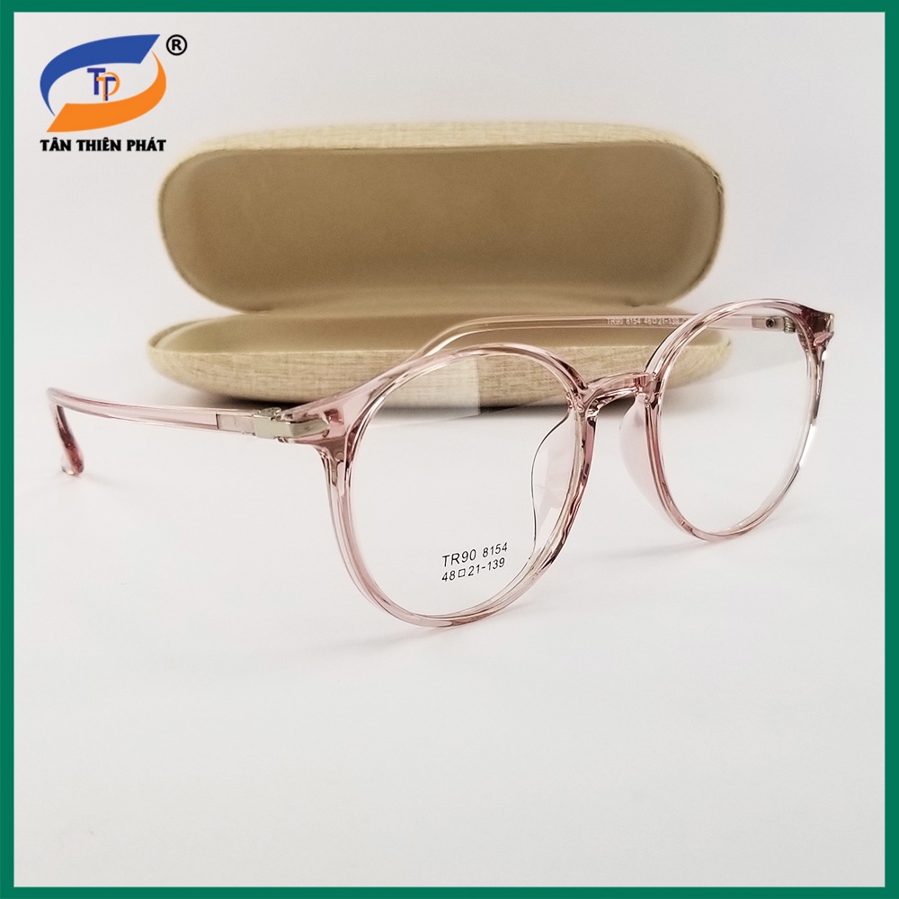 Gọng kính nam nữ mắt cận tròn nhựa dẻo 8154 màu đen, xám, hồng. Tròng kính giả cận 0 độ chống ánh sáng xanh, tia UV