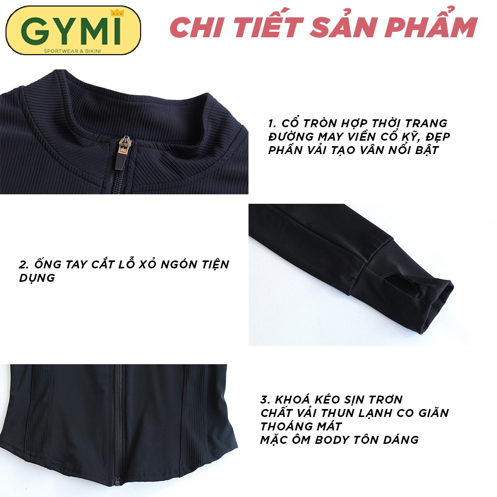 Áo khoác tập gym yoga nữ GYMI AK09 chất thun lạnh dáng croptop thể thao vải mát co giãn thoáng khí chống nắng