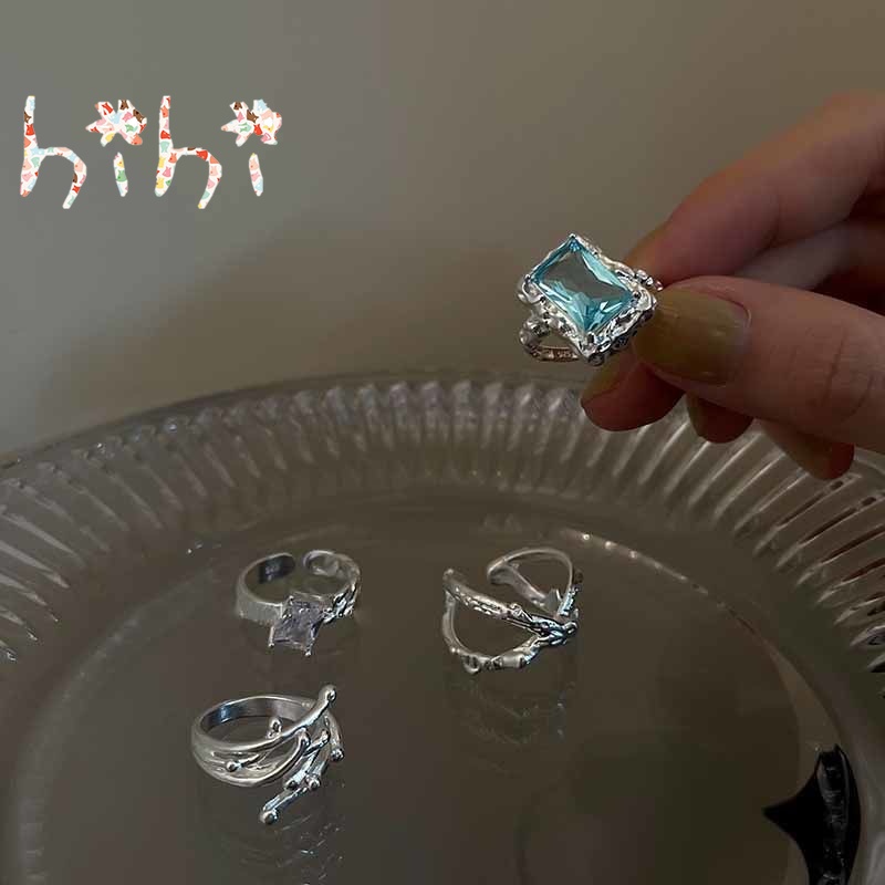 Set 3 Nhẫn Hở Hợp Kim Đính Đá Zircon Thời Trang Cho Nữ