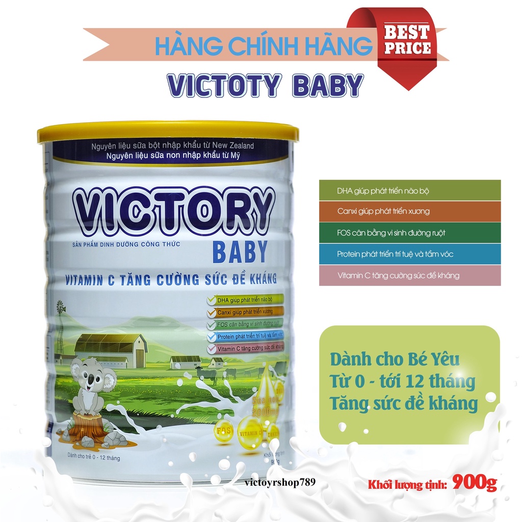 Sữa bột VICTORY BABY cho trẻ từ 0 đến 12 tháng tuổi Lon 900gr bổ sung cho chế độ ăn hàng cung cấp vi chất dinh dưỡng.