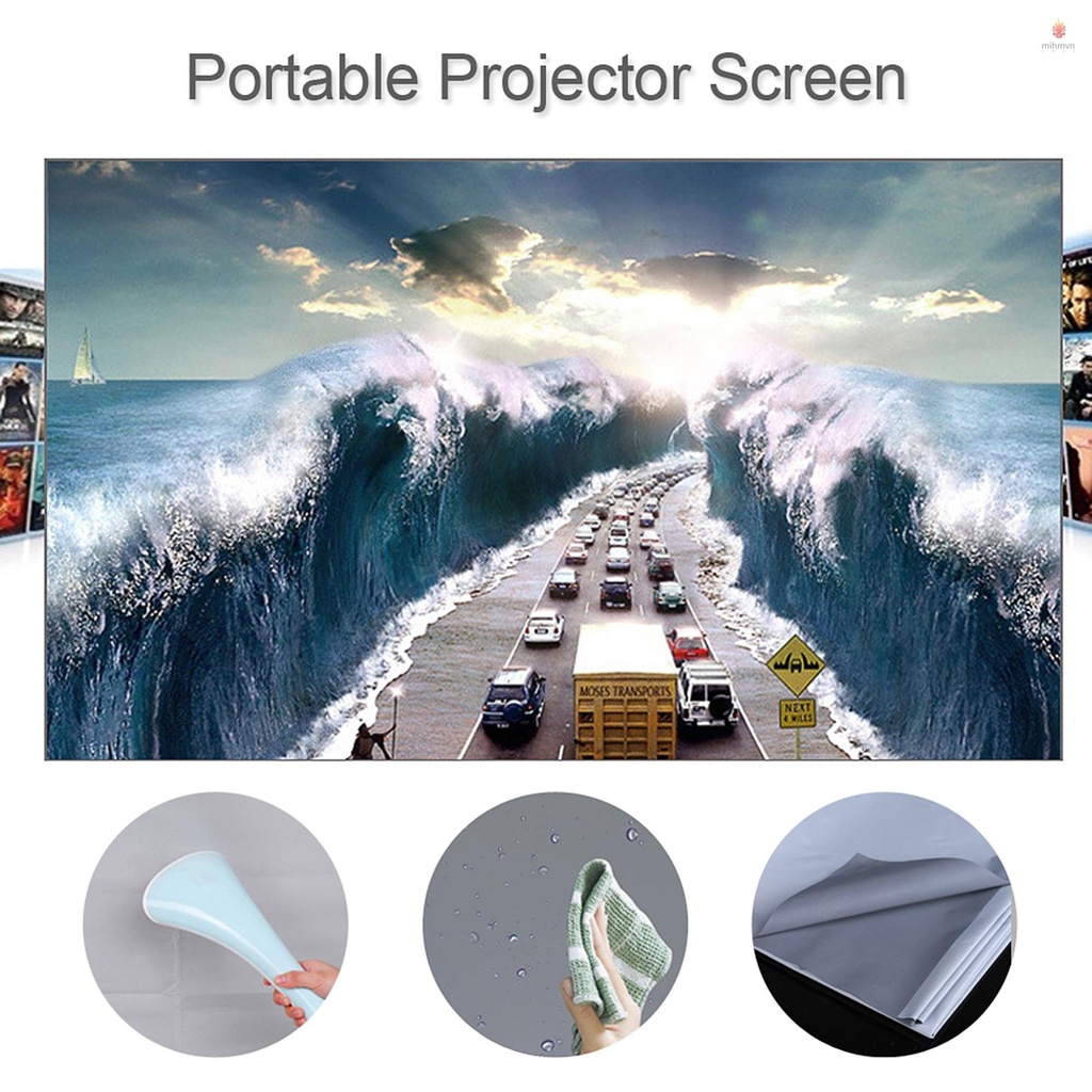 Màn hình máy chiếu HD 16:9 không khung gắn tường có thể gấp gọn 70 inch