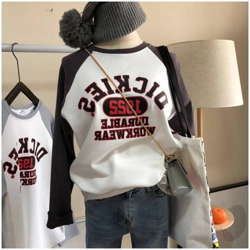 SUXI Áo thun tay dài cổ tròn thiết kế mới thời trang mùa thu theo phong cách Hàn Quốc dành cho nữ