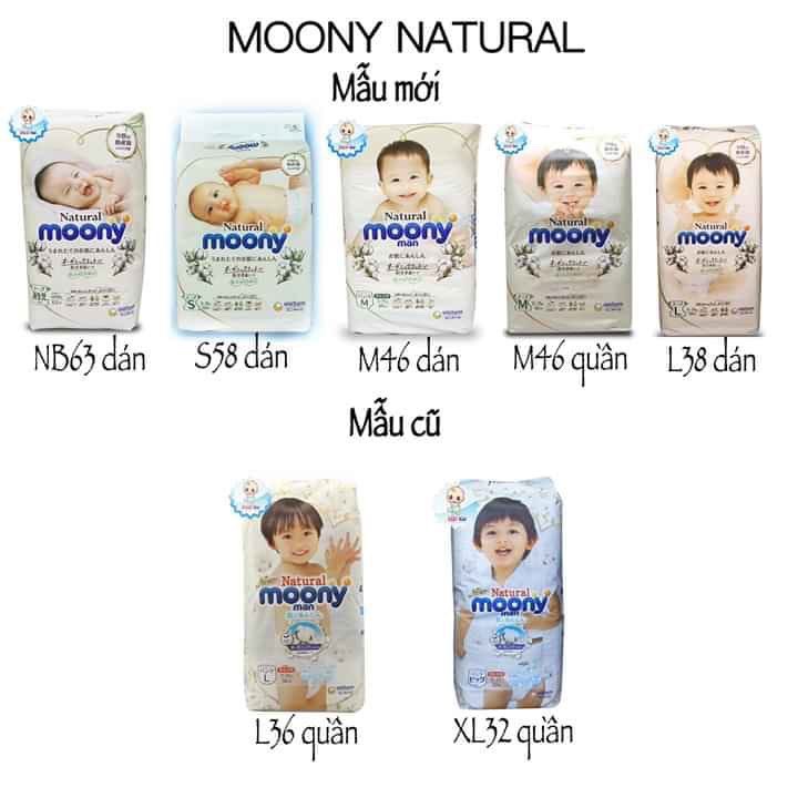 TÃ/BỈM MOONY NATURAL NỘI ĐỊA NHẬT SIÊU CAO CẤP CHÍNH HÃNG CỘNG MIẾNG DÁN/QUẦN ĐỦ SIZE NB63/S58/M48/L36/XL32