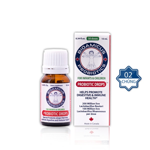 Men vi sinh BioAmicus Probiotic Drops 2 chủng bổ sung lợi khuẩn,giải quyết triệt để nôn trớ, khóc dạ đề ở trẻ nhỏ