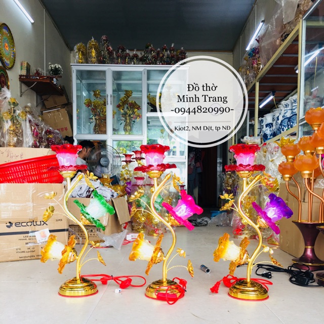 Đèn thờ thuỷ tinh 3 bông cao 55cm