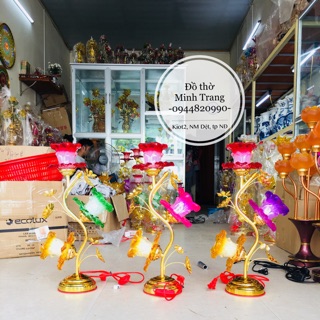 Đèn thờ thuỷ tinh 3 bông cao 55cm
