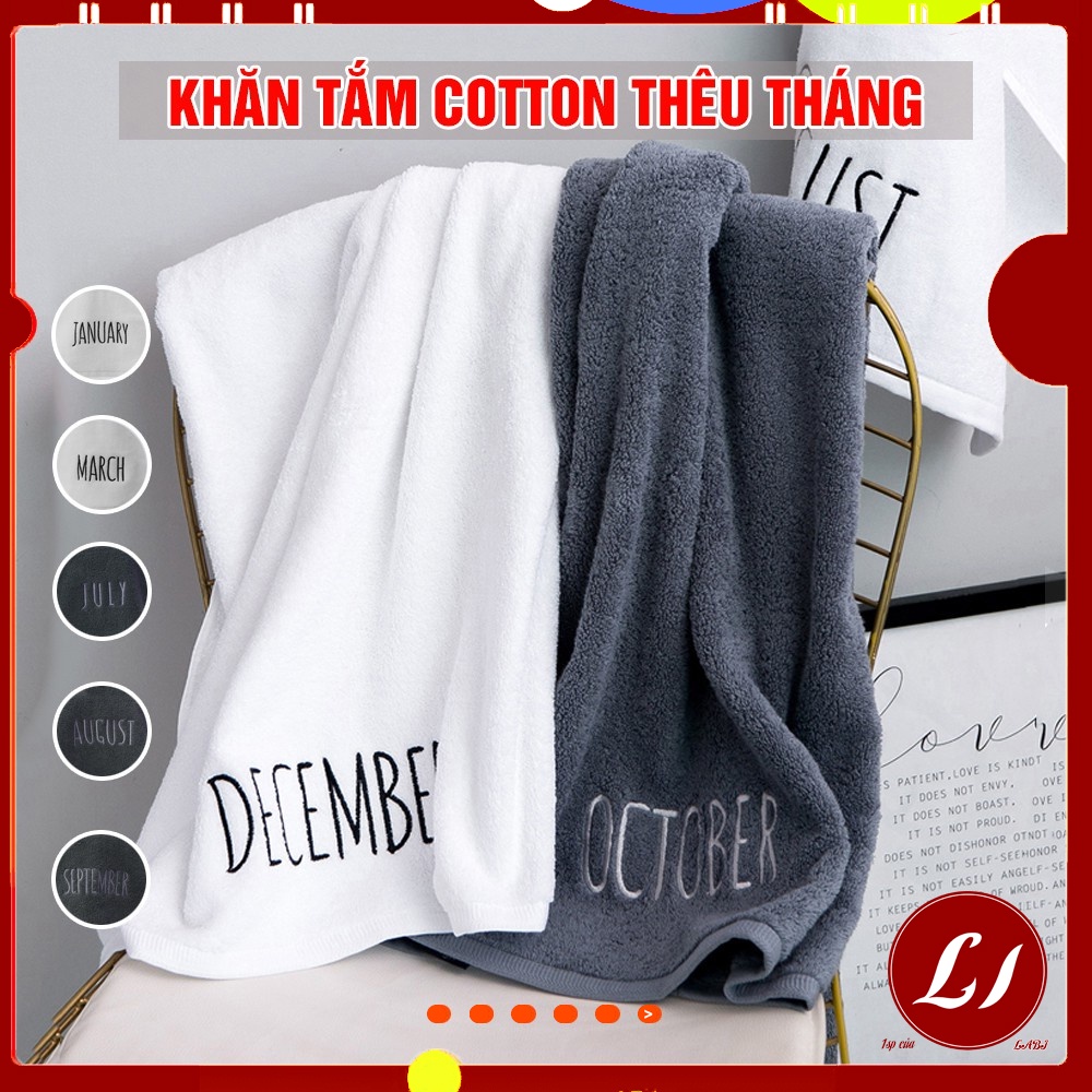 Khăn choàng tắm cotton thấm hút, mềm mại THÊU THÁNG (70x90cm) đa năng