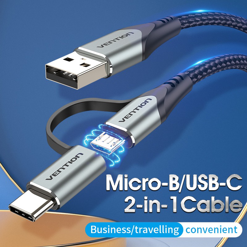 Cáp Sạc 2 Trong 1 Type C Micro B / Usb C 3a VENTION Tốc Độ Cao 480mbps Đa Năng Cho Điện Thoại Di Động