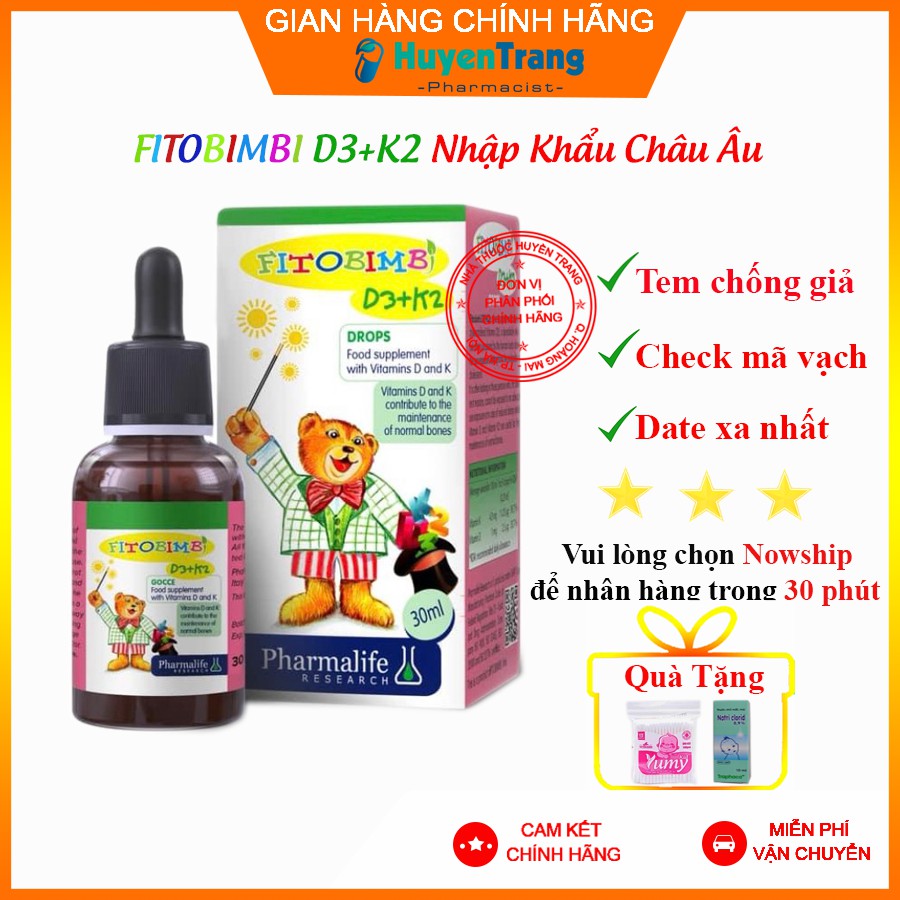 ✔️️️(Tặng quà xinh) Fitobimbi D3+K2 Tăng cường hấp thu Canxi, Trẻ cao lớn tối đa