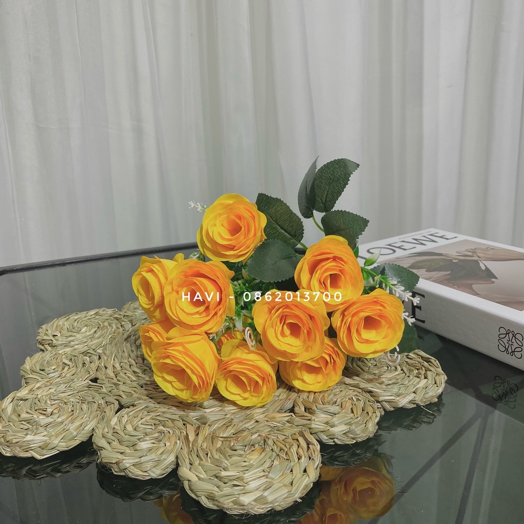 Hoa Giả- Cụm Hoa Hồng Tuyết 12 Nhánh Decor Trang Trí Nhà Cửa Siêu Xinh