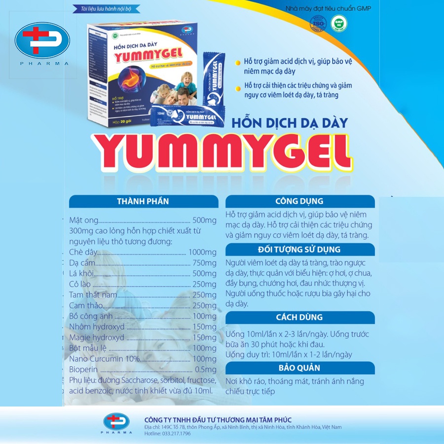 Hỗn Dịch Dạ Dày Yummygel TÂM PHÚC PHARMA Giảm Ợ Hơi Ợ Chua