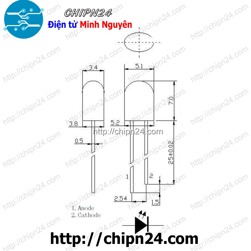 [50 CON] (TK1) Led 5mm Oval màu VÀNG