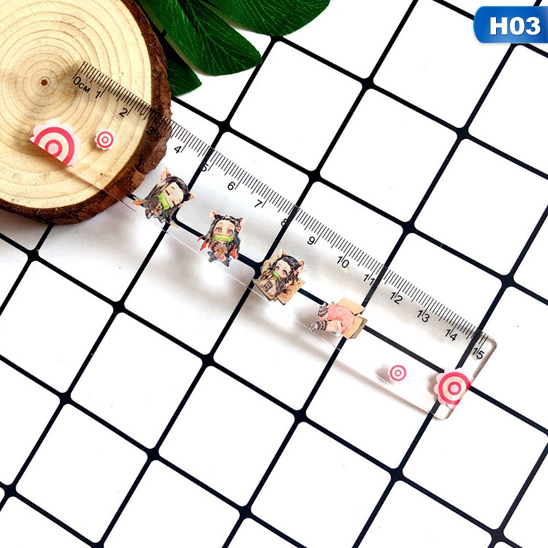 flowersqueen Thước đo thẳng họa tiết hoạt hình thanh gươm diệt quỷ tiện lợi cho học sinh