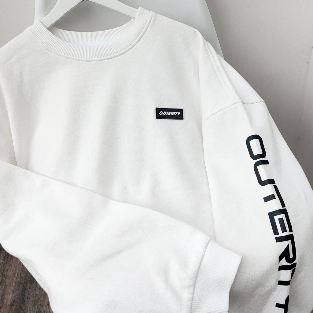 Áo Sweater basic trắng in tay áo nhiều size