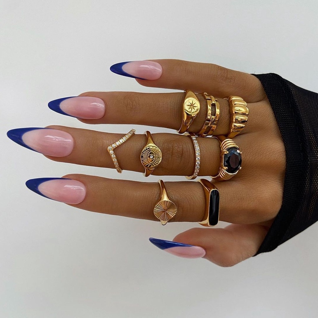 Set 9 Nhẫn Hợp Kim Hình Mắt Quỷ Đính Đá Pha Lê Thời Trang Cho Nữ