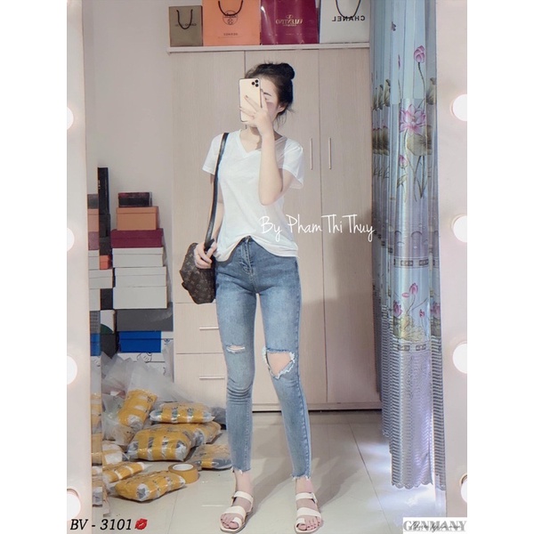 Quần jeans ôm cạp cao rách gối siêu hot