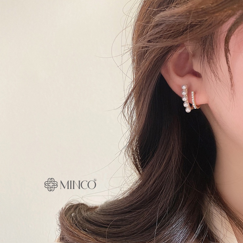 Bông tai nữ Minco Accessories hoa tai ngọc trai nhân tạo kẹp vành đính đá lấp lánh phụ kiện thời trang thanh lịch BT96