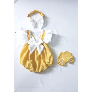 Set body bé gái sơ sinh kèm phụ kiện turban và giày