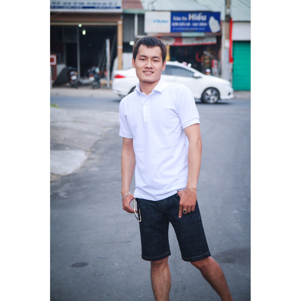 ÁO THUN PO LO MÀU TRẮNG NAM / NỮ CỘC TAY CỔ BẺ LVV4