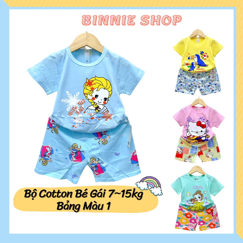 Đồ bộ bé gái quảng châu xuất hàn Quần áo trẻ em BINNIE SHOP chất thun cotton cho bé gái từ 7-15kg (0-3 tuổi) BGN1