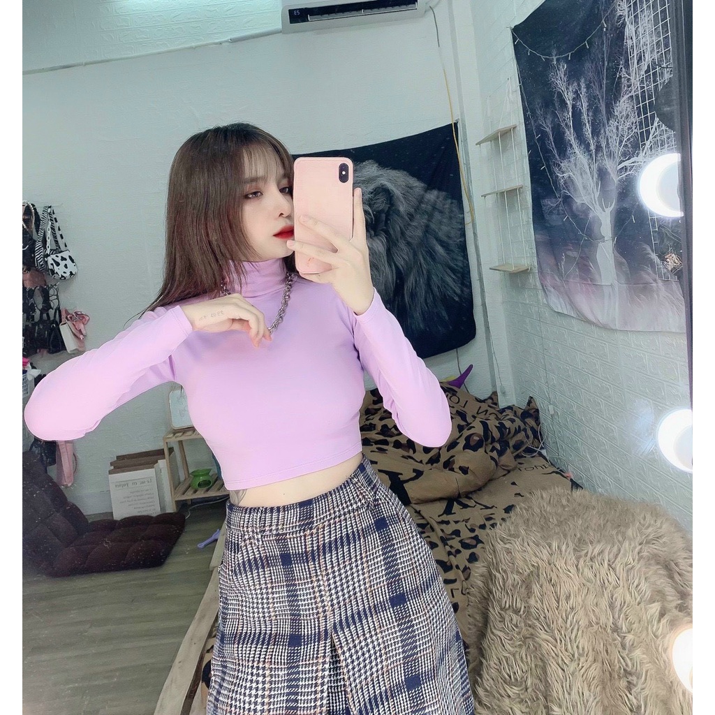 Áo croptop cổ lọ hot hit cho mùa đông đang về chất thun bozip êm đẹp mịn