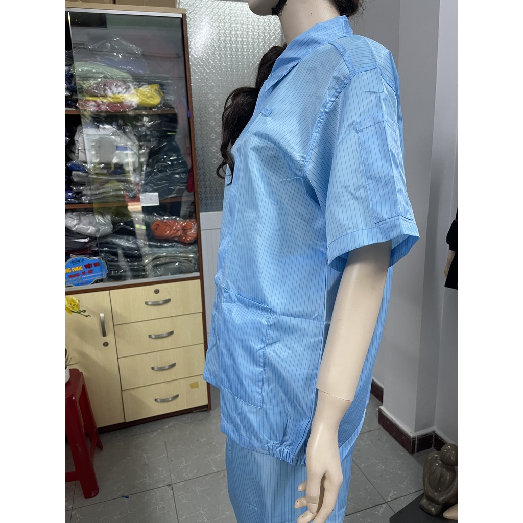 Quần áo phòng sạch chống thấm nước ngắn tay -hàng may đẹp