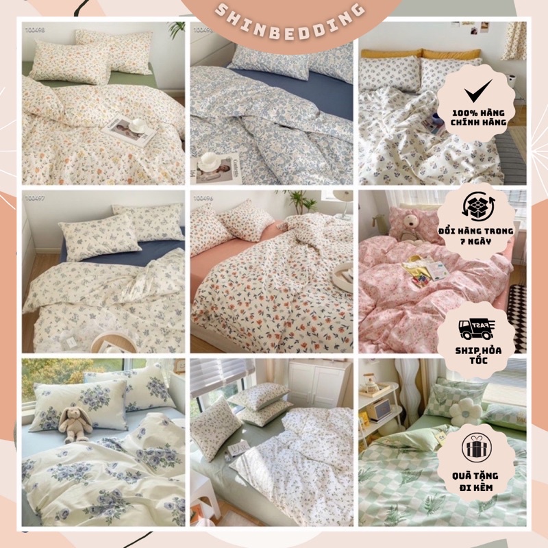 Set Bộ Vỏ Chăn Ga Cotton Living Hoa Nhí Chất Cotton Thoáng Mát (shinbedding)