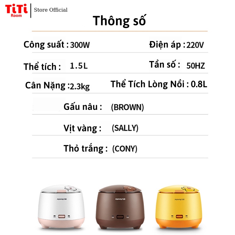 Nồi cơm điện mini đa năng Joyoung phong cách Hàn Quốc tiện lợi giá rẻ 1.5 lít phù hợp cho 2 người TiTi Room