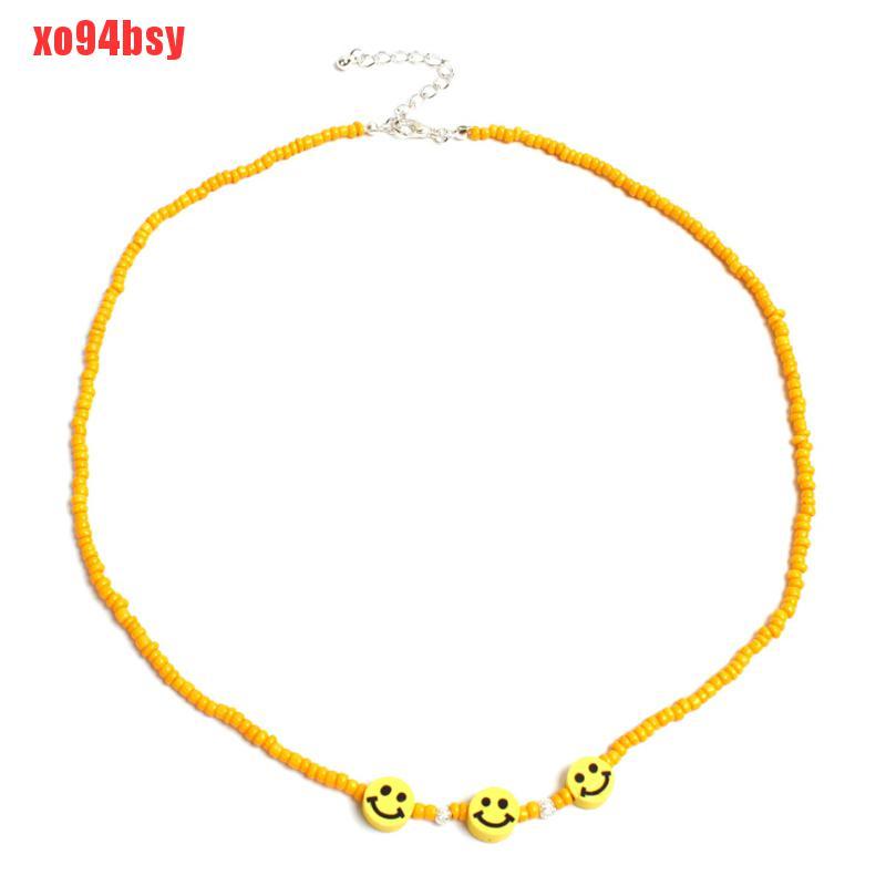 [xo94bsy]Bohemia Colorful Beads Smile Face Choker Necklace Clavicle Summer Jewelry Gift