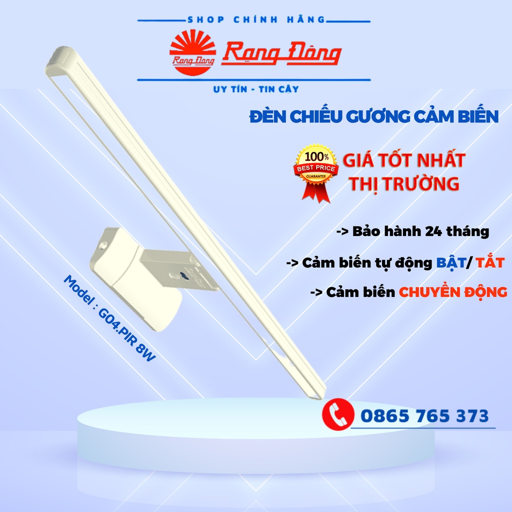 Đèn LED Chiếu Gương Cảm Biến Rạng Đông G04.PIR 8W, Cảm biến tự động Bật/Tắt